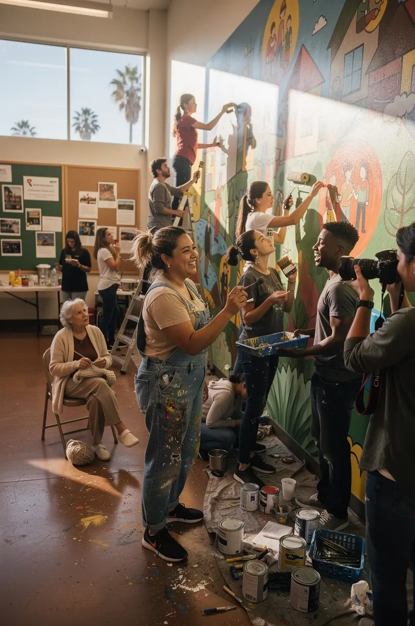 Close-up of a person typing on a laptop, contributing a community story to an online platform.