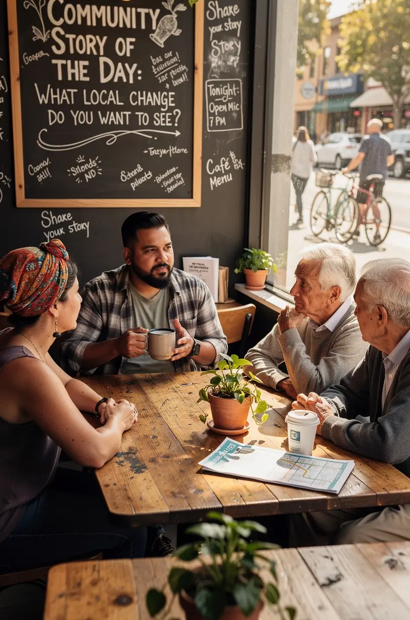 Smiling local residents participating in a neighborhood meeting to identify and address community issues.